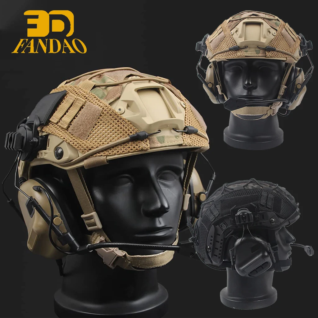 Tactical Airsoft Helmet Set, with Side Rails Military Headset & Camouflage Helmet Cover Paintball Combat Hunting Protective Gear