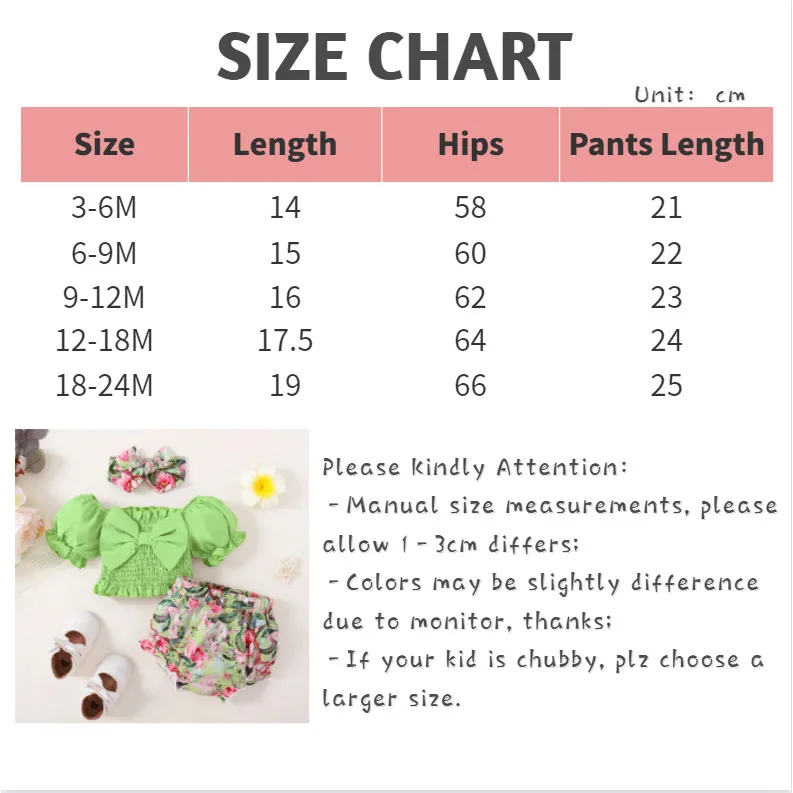 3pcs Clothing Set 6-24 Months Baby Girl Summer Suit Puff Sleeve Top with Bow+Flowers Shorts Toddler Girl Pastoral Style Clothes