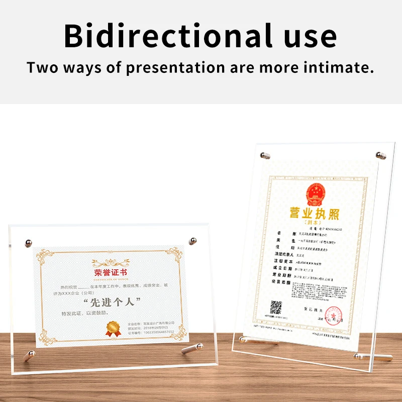 Acrylic Photo Frame Crystal Brand Plexiglass Photo Frame A5 Card Stand Display Authorization Card A4 Certificate Box Transparent