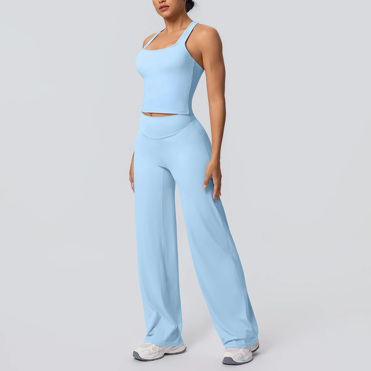 Women's Sports Yoga Set Gym Quick Drying Peach Butt Yoga Pants Solid Color Slim Beautiful Back I-shaped Vest Yoga Set