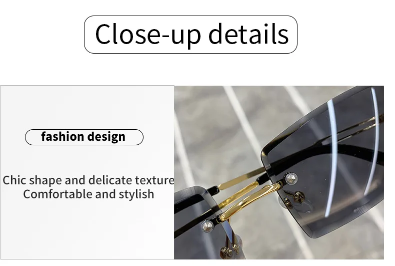 2026 Retro Sonnenbrille für Damen, Markendesigner Randlose Verlaufsgläser, Modische Sonnenbrillen mit Schneidegläsern, Rahmenlose Damenbrillen – Detail 10