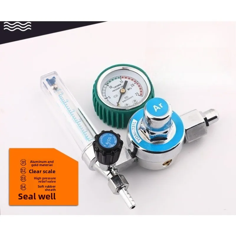 Anti-shock Argon Gas Regulator Flowmeter, Lightweight Aluminum Alloy Argon Pressure Reducer with Gauge