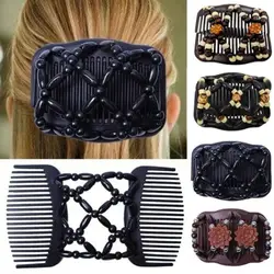 Shiny Rhinestone Beaded Hair Claws Magic Tuck Comb Updo Elastic Headwear Bun Ponytail Holder Beads Hair Combs Hair Styling Tools