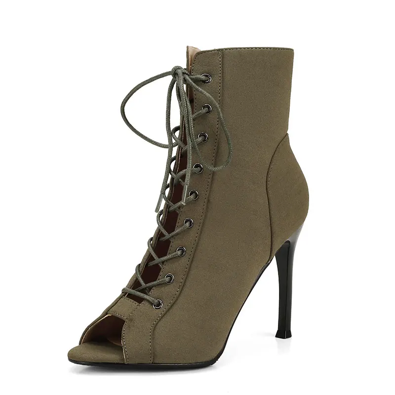 Women Sexy Pump Stilettos Platform Latin Dance Shoes Lace-up Short Boots Jazz High Heels Dance Boots for Woman