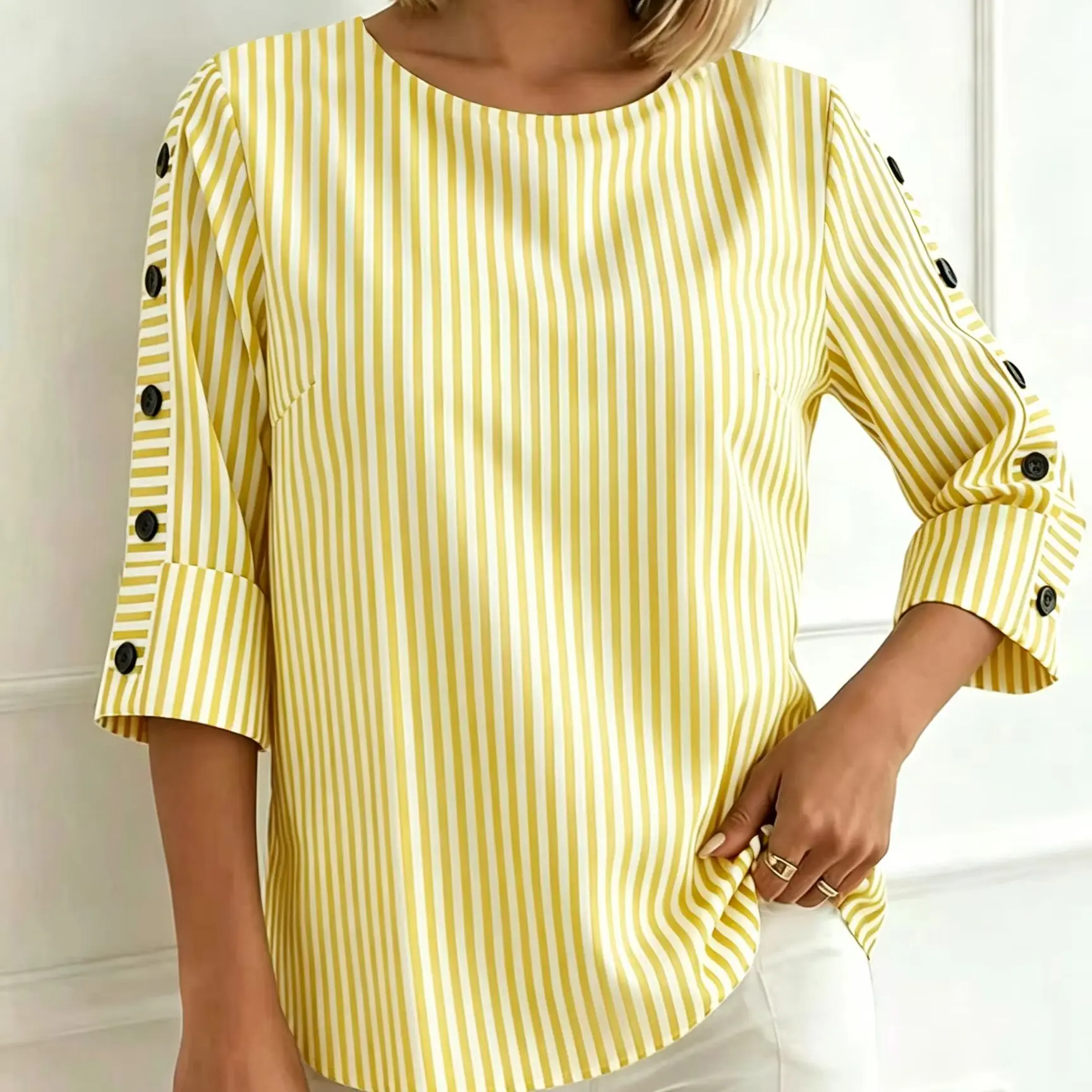 Elegante Bluse, lässiges, lockeres Damenhemd, elegante Langarmbluse für den Alltag – Detail 3