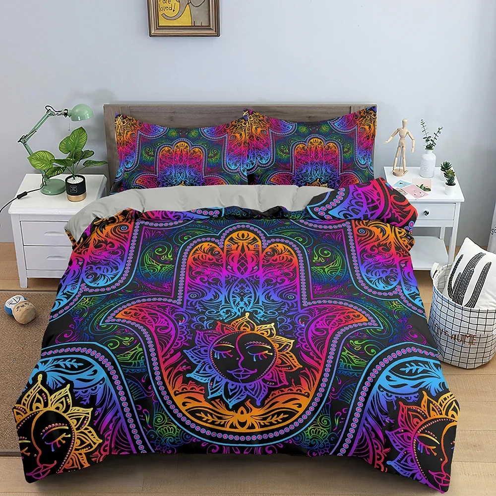 3D Printed Bedding Set Hamsa Hand of Fatima Duvet Cover Set For Bedroom Psychedelic Style Luxury Quilt Cover Home Textile 2/3PCS