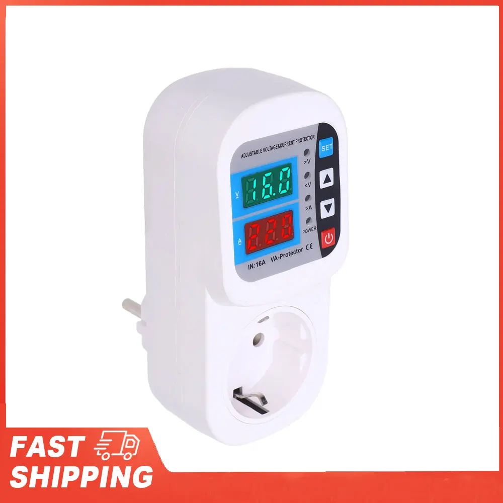 Surge Protector Outlet 16A Adjustable Digital Display Automatic Voltage Current Guard Socket for Home Voltage Regulator