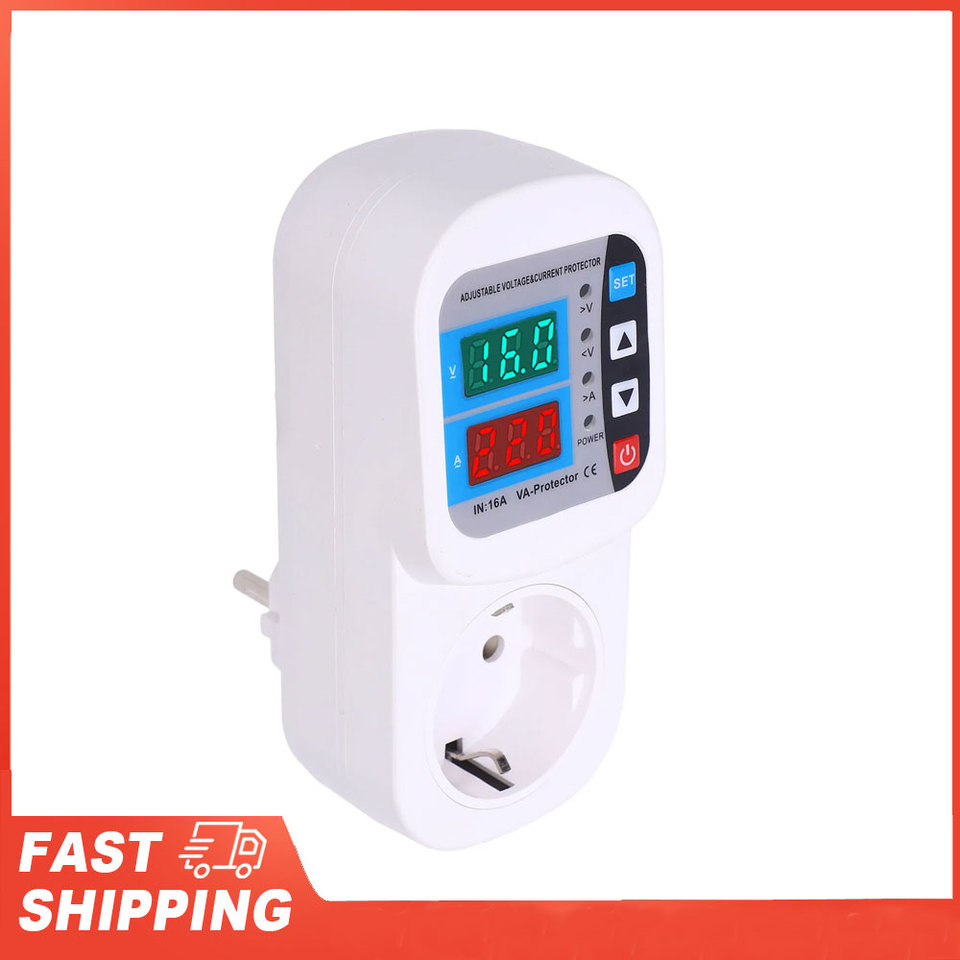  Surge Protector Outlet 16A Adjustable Digital Display Automatic Voltage Current Guard Socket for Home Voltage Regulator 