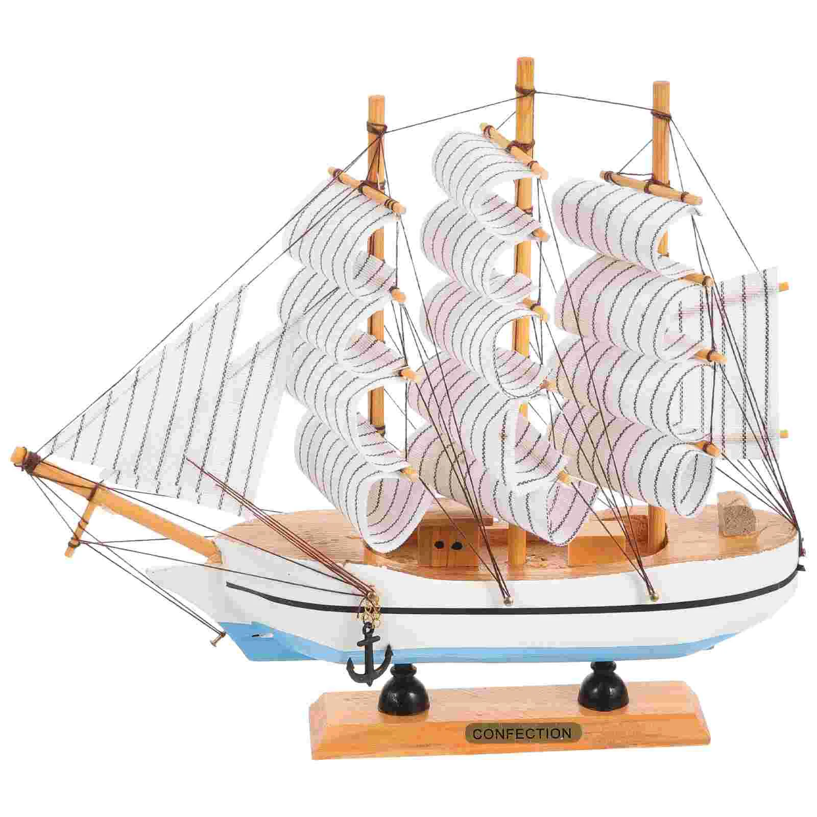 Small Sailing Boat Ornament Nautical Model Sailboat Decorations Theme Party Supplies Shaped Canvas Office Wooden Figurine Ship