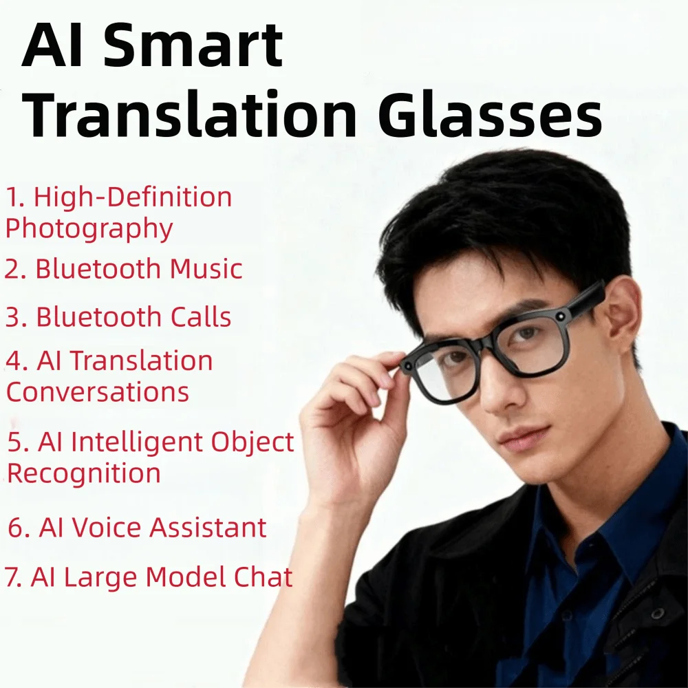Real-time Translation AI Smart Glasses Wearable Tech Anti-Blue Light Smart AI Glasses Waterproof 1080P Video Recording