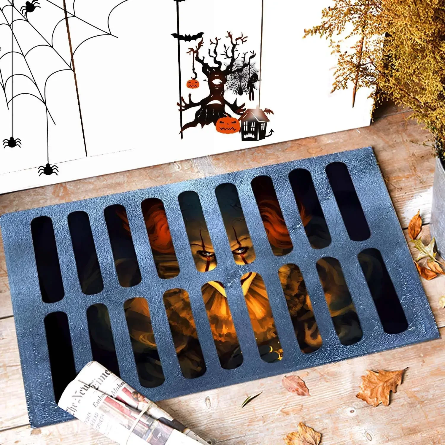 Halloween 3D Manhole Cover Horror Mat Halloween Carpet Clown Trap Vision Doormat Kitchen Bathroom Bedroom Decorative Floor Mats