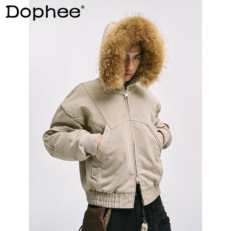 

Fashion Fleece-Lined Thickened Jackets Men 2025 Winter New Long Sleeve Solid Color Parkas Jackets Warm Simple Unique Chic Coats