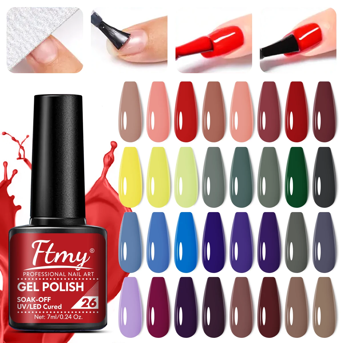 مجموعة طلاء أظافر جل لامع وردي عاري مكون من 6 قطع - طلاء جل بالأشعة فوق البنفسجية/LED لصالونات التجميل المنزلية DIY مانيكير - يدوم طويلاً، لامع، وD #4