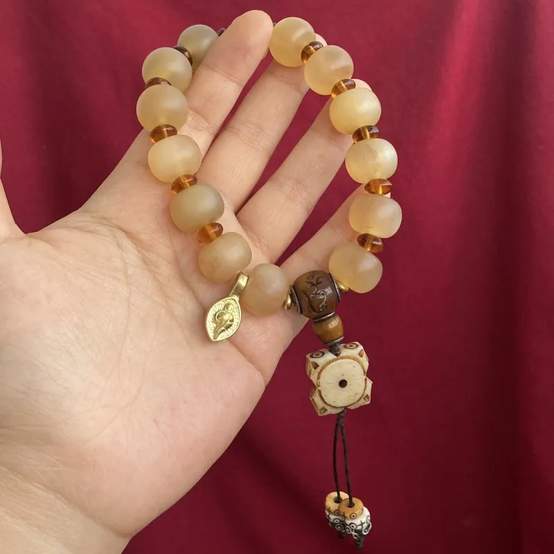 Authenticity Guaranteed High-Luster Fully Transparent Sheep Horn Buddhist Prayer Beads Bracelet Unisex Jewelry