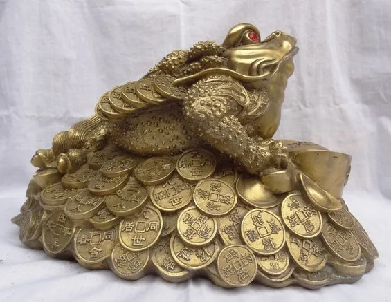 

YM 319 16" Chinese Pure Brass Decoration Wealth YuanBao Coin Hoptoad Toad Statue