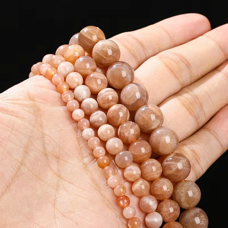 Contas de Pedra Natural de Qualidade 4 6 8 10mm, Contas Redondas Soltas de Pedra Solare Laranja para Fabricação de Joias DIY, Acessório para Colares e Pulseiras