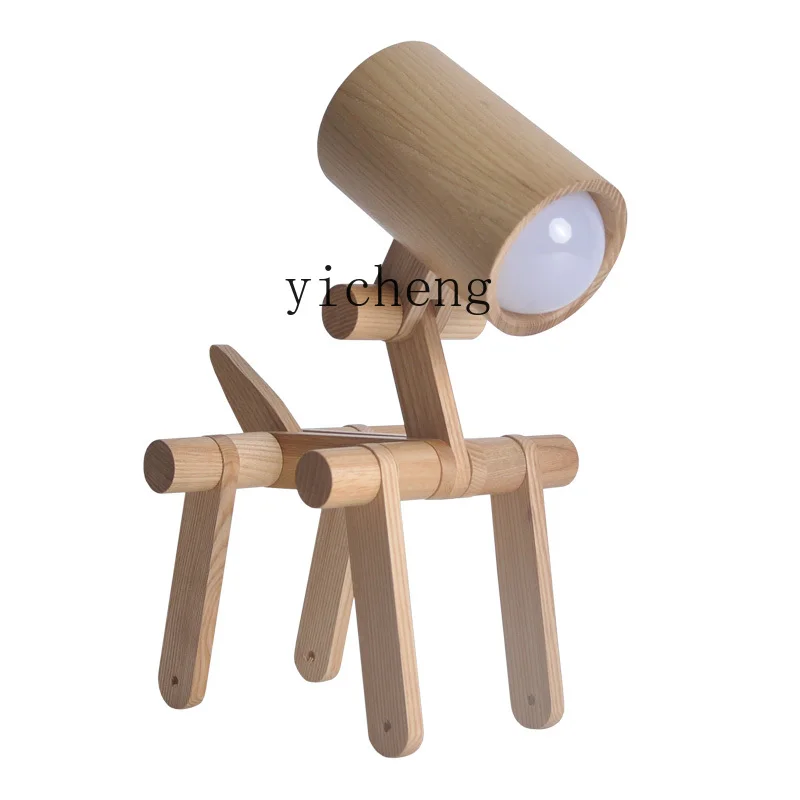 

ZC Minimalist Creative Bedroom Bedside Lighting Living Room Study Wooden Cartoon Personality Solid Wood Table Lamp