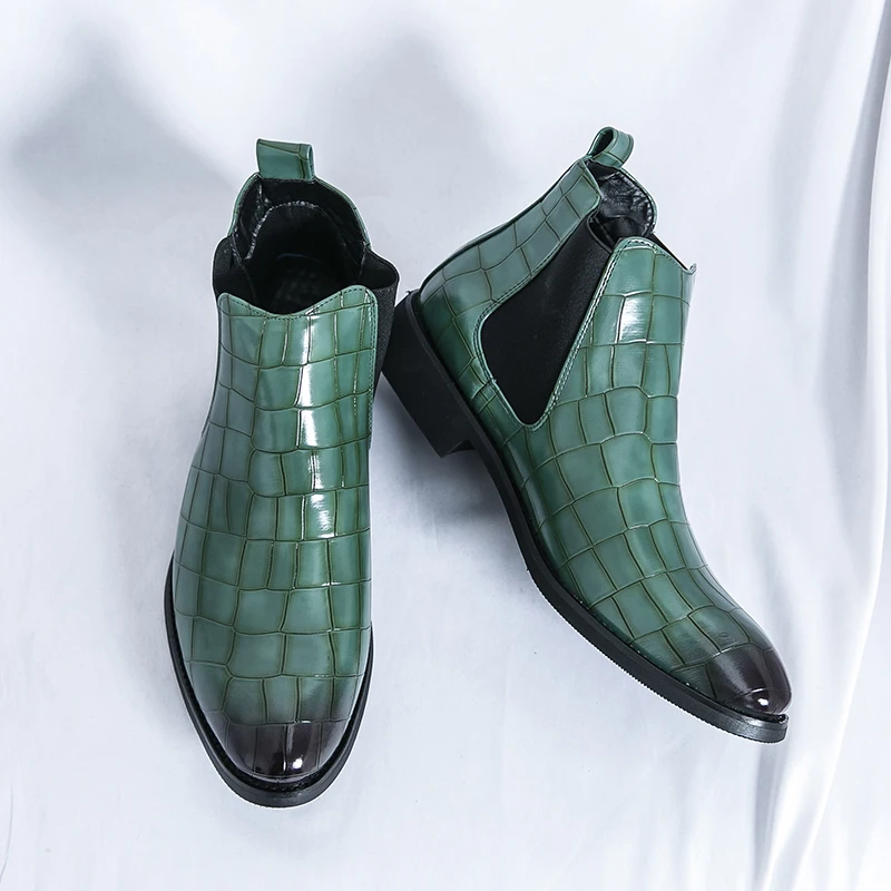

Зеленые мужские ботинки челси высокого качества, удобные кожаные туфли с высоким берцем, мужские ботильоны с острым носком для мужчин, botas hombre