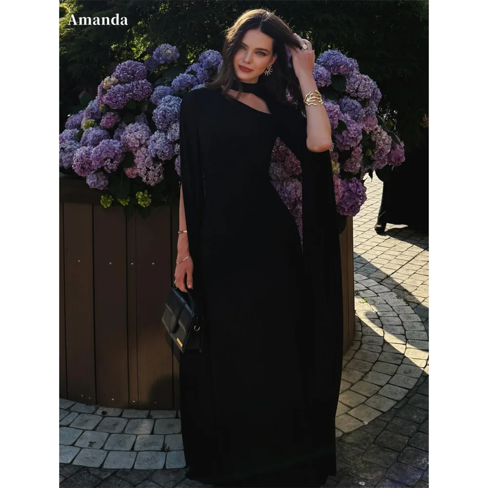 

Amanda Customized Black High Neck Shawl Prom Dresses Elegant Waist Cinching vestidos de noche Floor-Length Formal Evening 2025