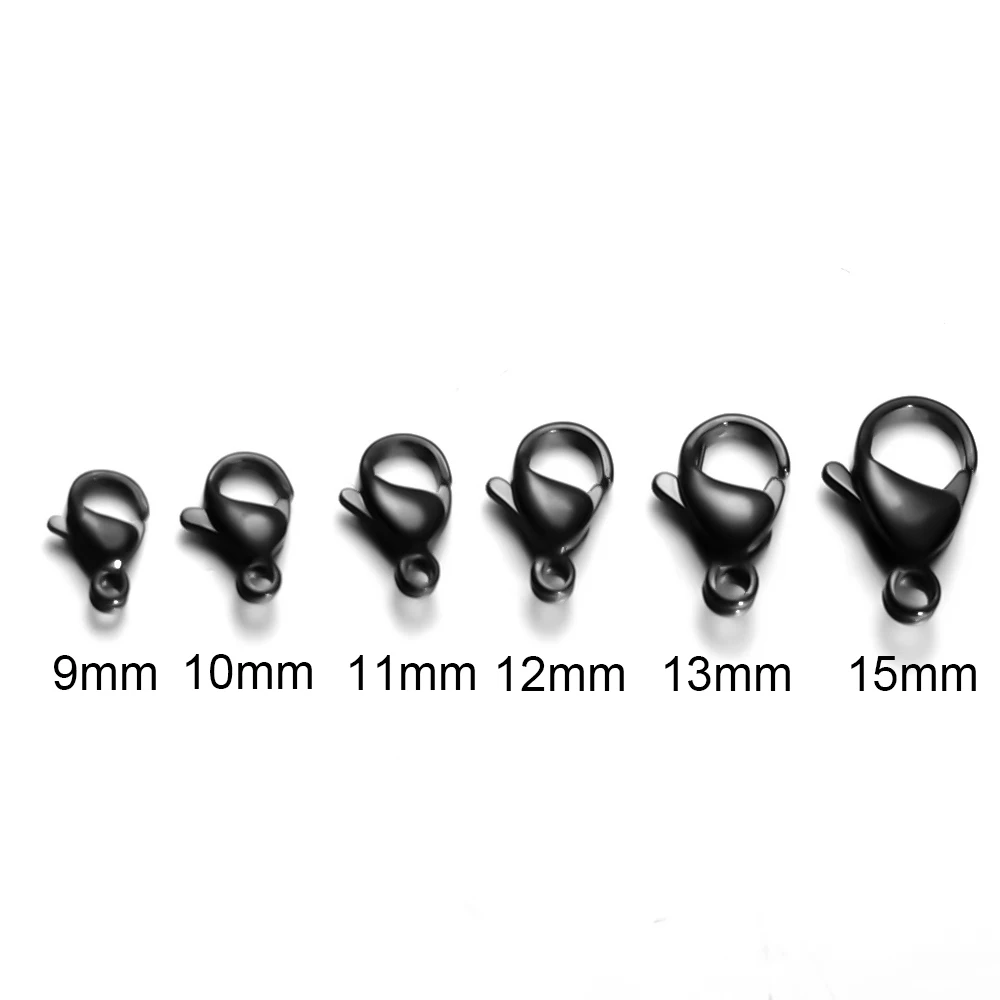 25Pcs Black Lobster Clasps 9-15mm Stainless Steel Necklace Hooks Connector Space Beads for DIY Jewelry Making Bulk Wholesale