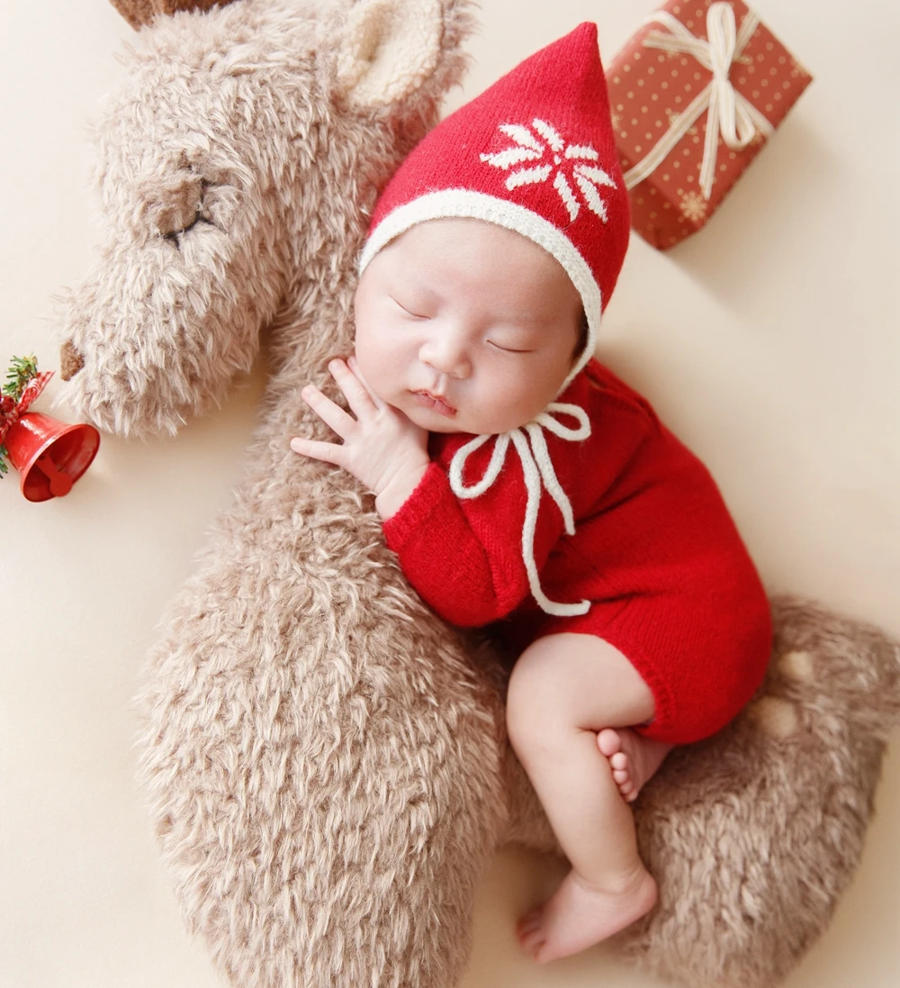 Knitted Baby Costume Newborn Photography Props Footed Newborn Clothing Long Sleeve Baby Boy Clothes Photo Shoot Accessories