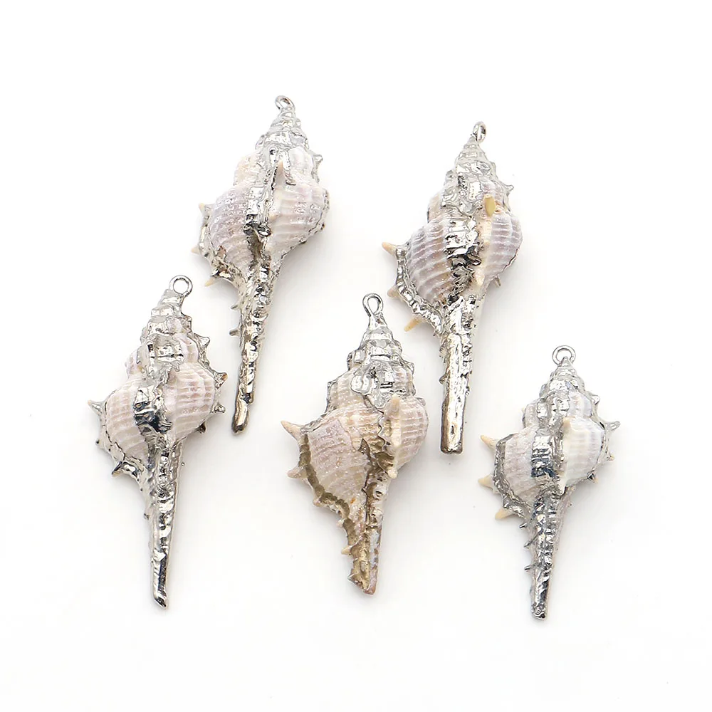 Personalized Natural Conch Shell Electroplated Single-hole Prickly Conch Shell Pendant DIY Creative Accessory for Necklaces