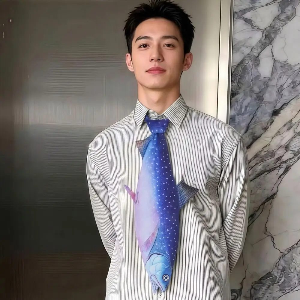 

3D Fish Fish-shaped Men's Tie Novelty Lifelike Kitten Necktie Satin Fabric Animal Pattern Creative Neck Tie For Party Wedding