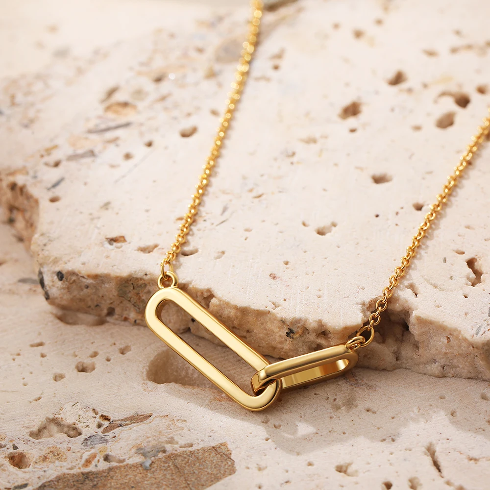 Classic Double Interlocking Link Chain Necklace for Women Minimalist Stainless Steel Clavicle Chains Choker Punk Jewelry Stylish