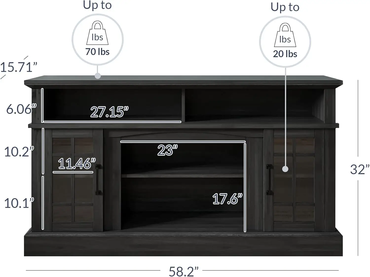 TV Stand, Rustic Wood Entertainment Center, Contemporary Media Console Table with Two Open Shelves and Glass Door Cabinets