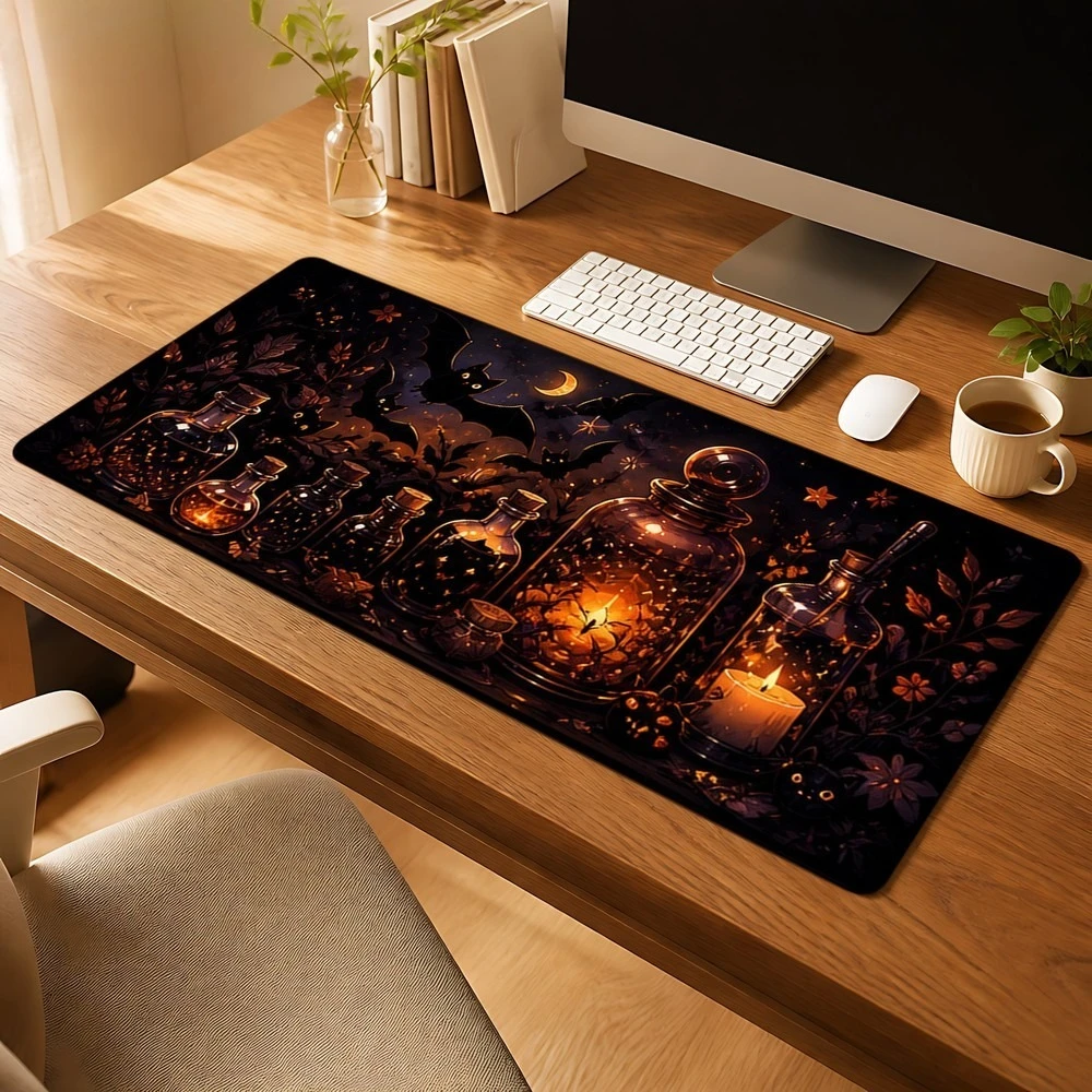 Tapis de souris à motif de bouteille en verre Bat Moonlight Starlight avec design antidérapant, alfombrillas para escritorio, tapis de souris