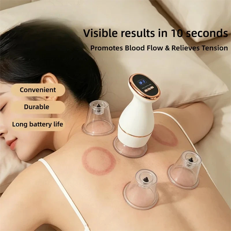 Electric Cupping Massager Portable Rechargeable Lightweight GuaSha Suction Body Meridian Brush with Multiple Cups for Back Relax