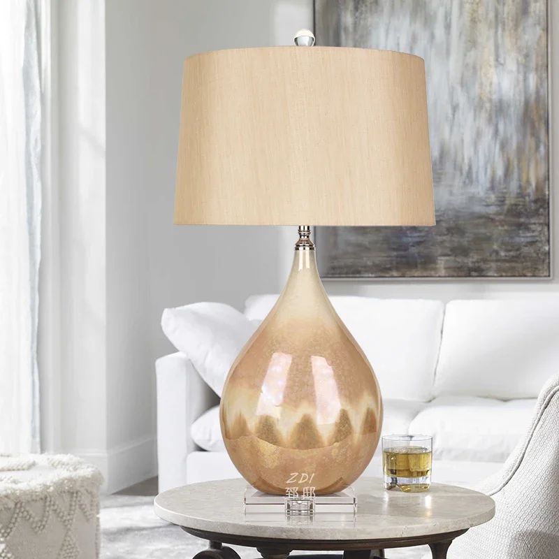 Modern Teardrop Shape Ceramics Table Lamps Rotundity White Fabric Lampshade Living Room Bedroom Study Office Reading Desk Lights