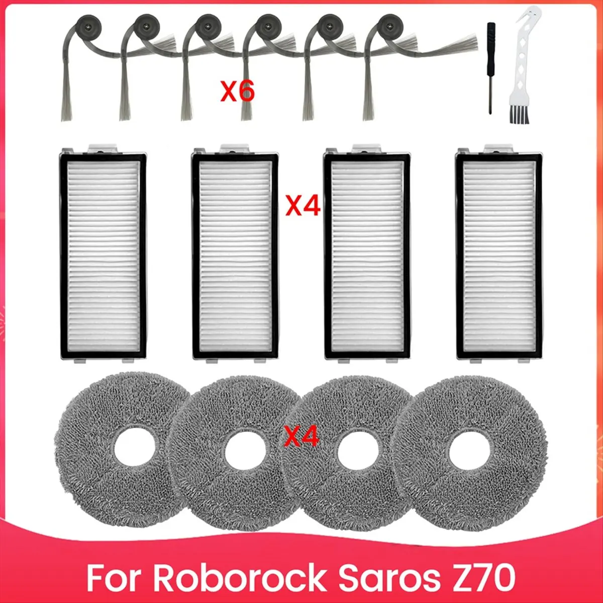 (A25M) Replacement Parts for Roborock Saros Z70 Vacuum Cleaner Side Brush Hepa Filter Mop Cloth Accessories Kit