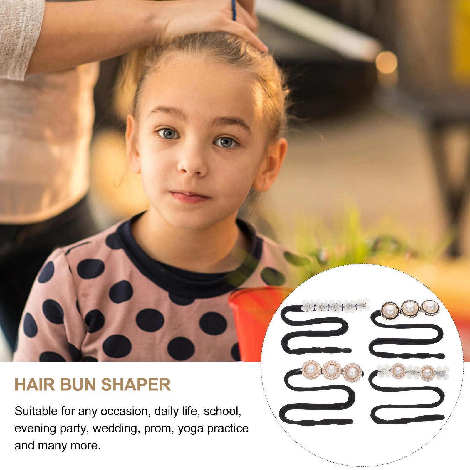 

4pcs Pearl Styling Tool Hair Shaper Bun Curler Twisted Bun Shaper Lazy Hair Styler Donut Ring Accessory