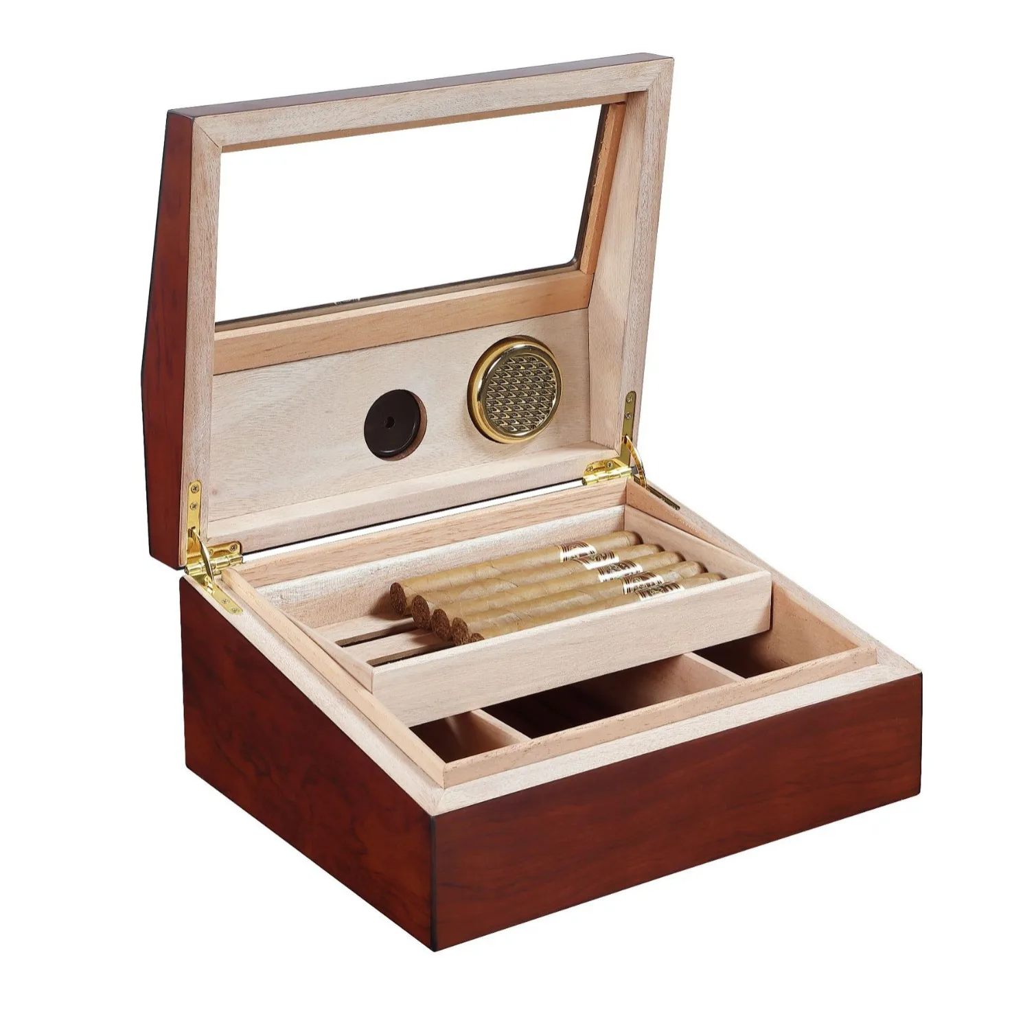 Cigar box red sandalwood cigar gift box display glass cigar moisturizing box