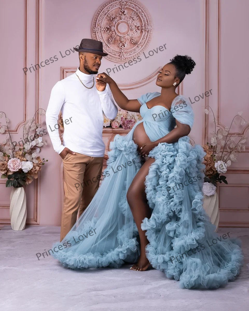 African Blue พรหมชุด Sweetheart Baby Shower ชุด Tulle Vestido De Novia หมวกคลอดบุตรถ่ายภาพชุด