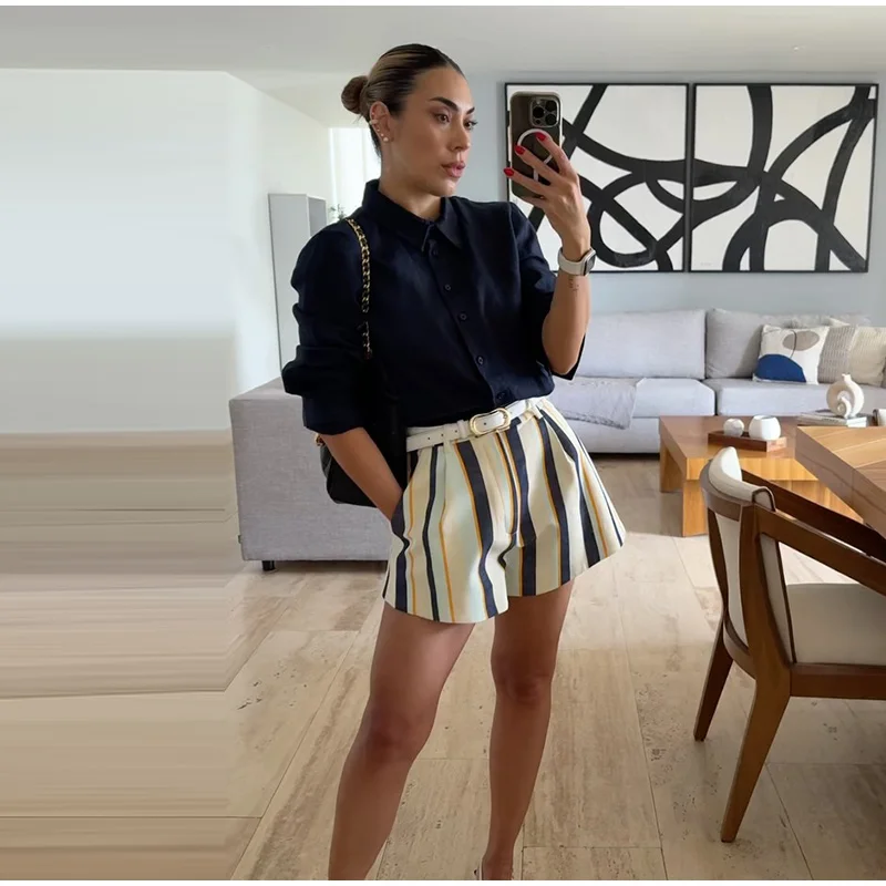 Striped High-Waisted Pocket Shorts — product information 8