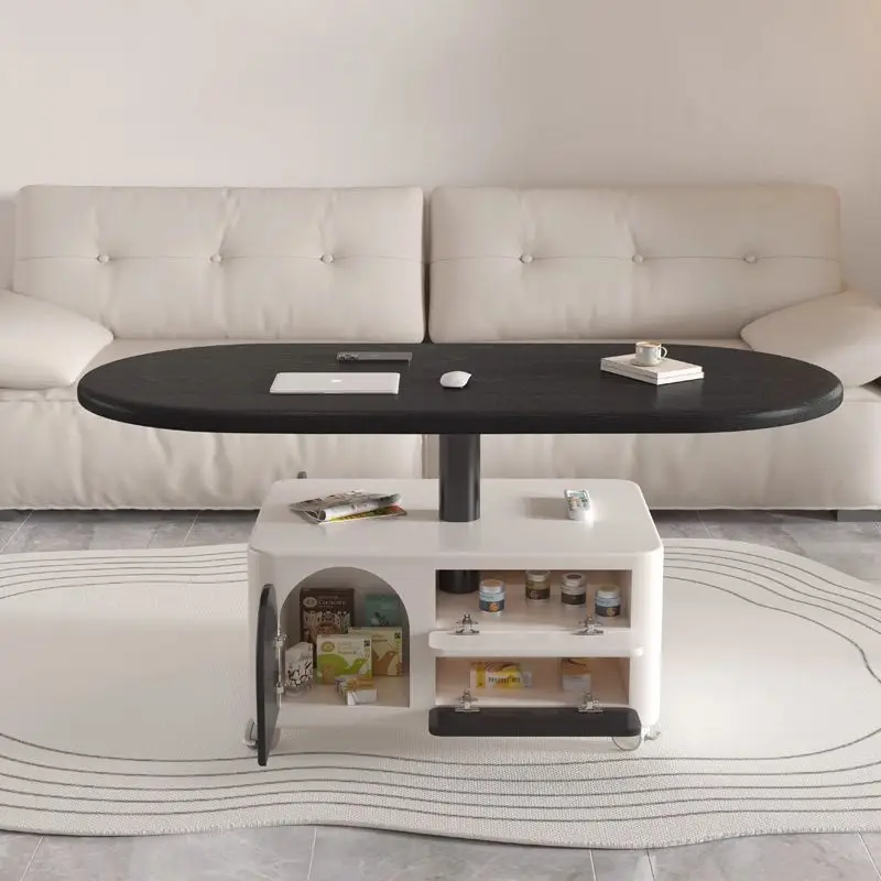 Minimal cream style, movable lift, integrated coffee table and dining table, multi-functional folding table