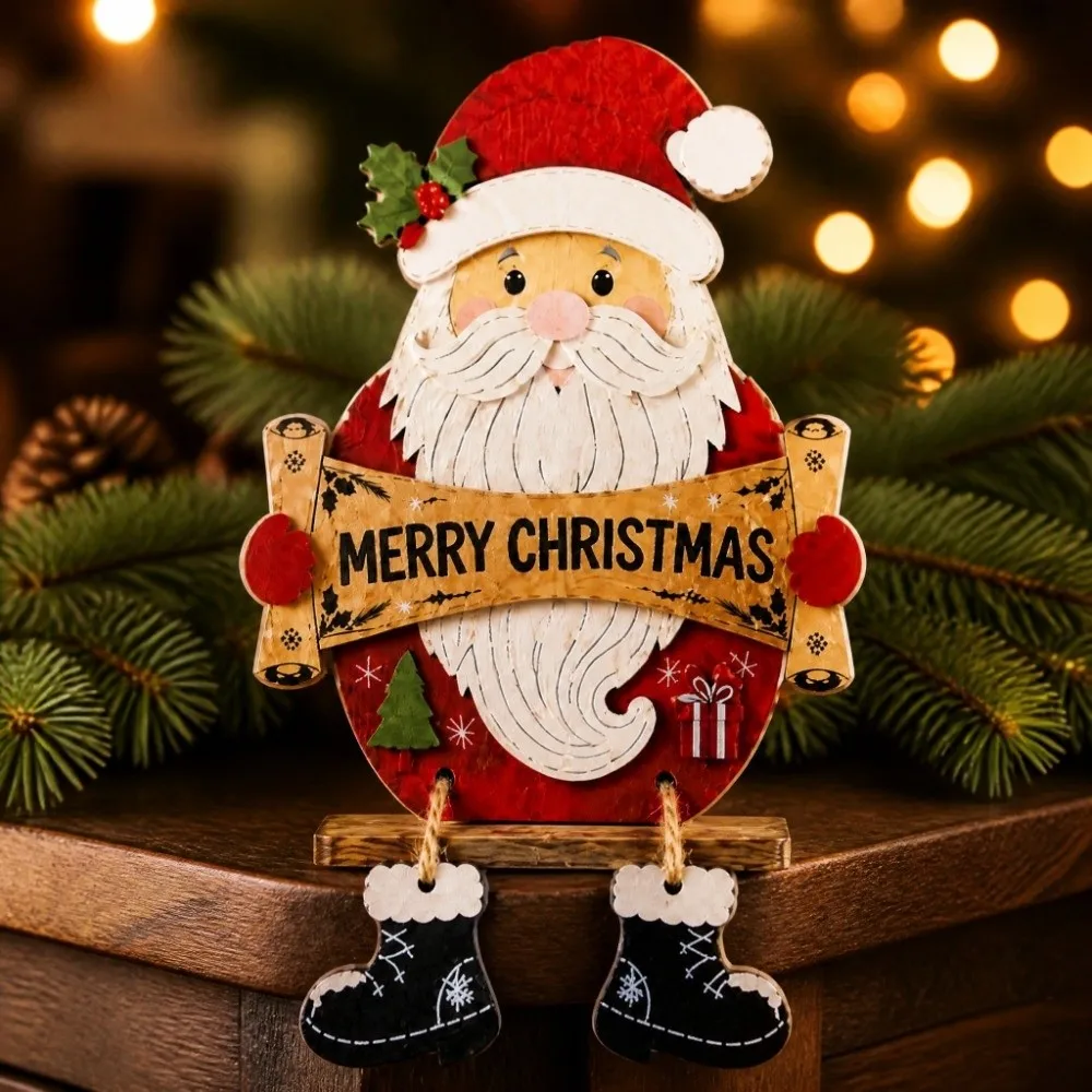 2D Flat Wooden Christmas Ornaments Delicate Festive Printing Lightweight Solid Wood Holiday Party Decorations Two Display Ways