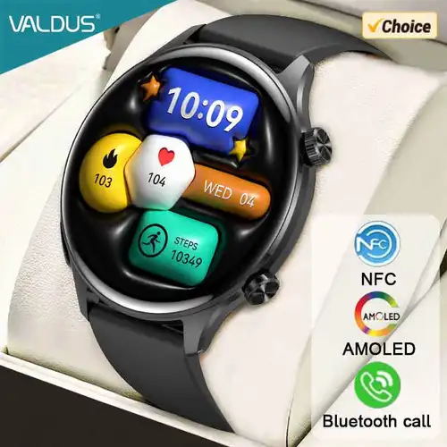 VALDUS VS63 Pro AMOLED Smartwatch hombre mujer NFC Bluetooth llamada ritmo cardíaco Fitness calorías contraseña bloqueo Android IOS reloj inteligente