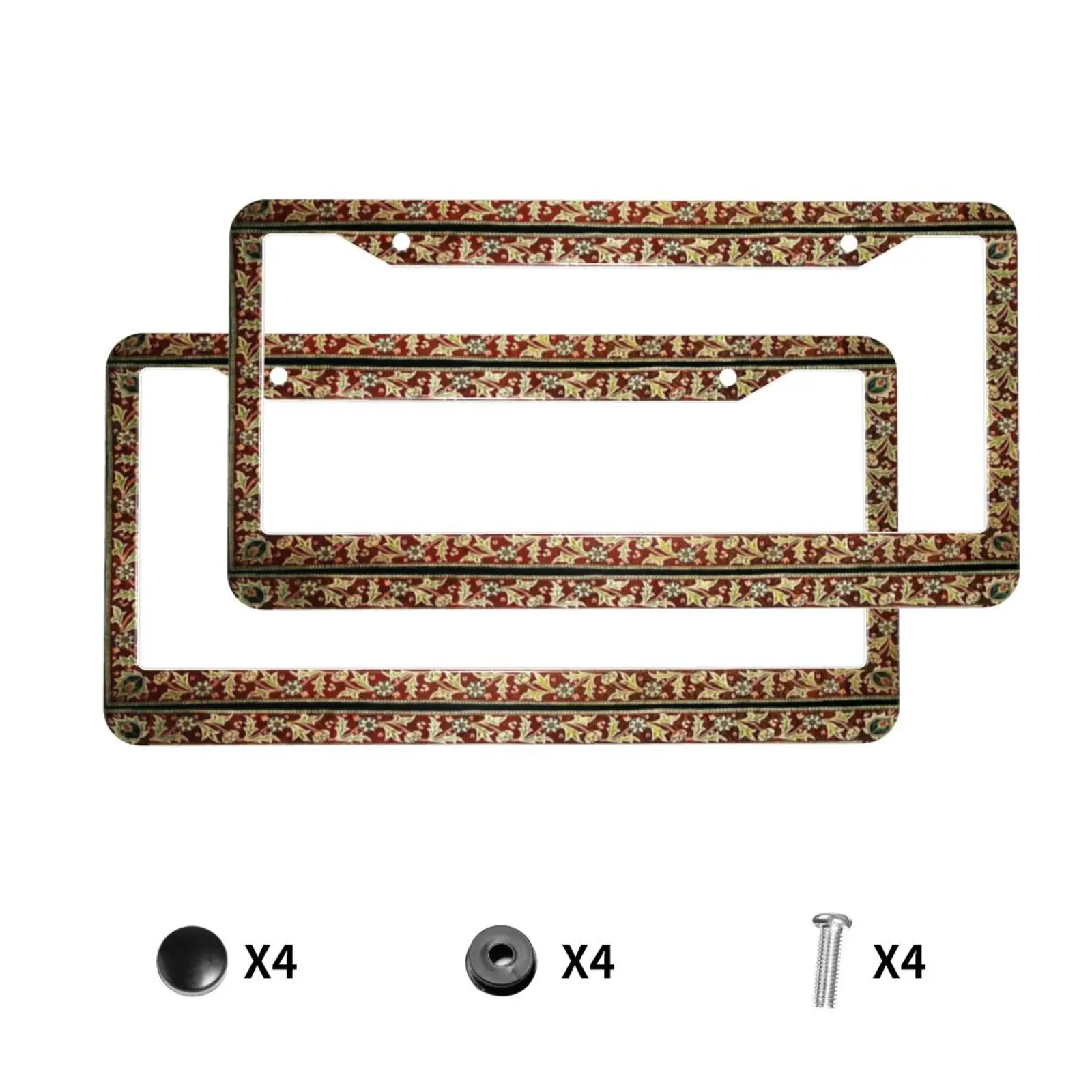 Bohemian Vintage Floral Print Aluminum Alloy American Car License Plate Cover Car Accessories Waterproof License Plate Cover Car