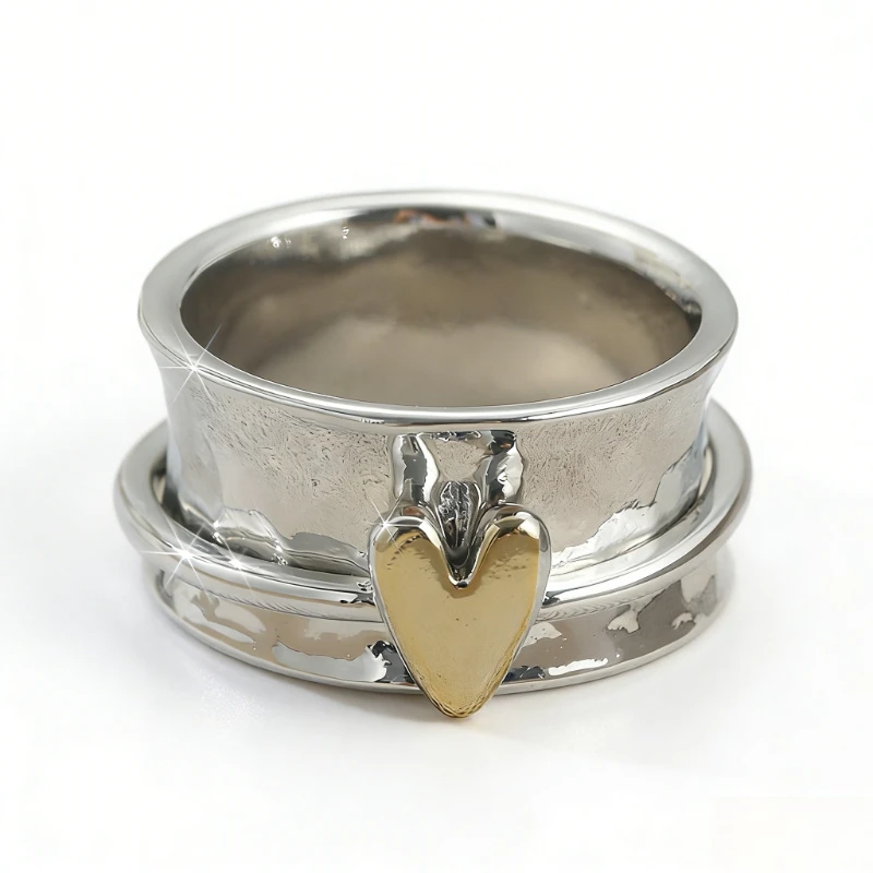 Ästhetischer Herzring für Damenmode, glänzendes, romantisches zweifarbiges Design, Accessoires, zartes Temperament, wunderschöner Party-Schmuck