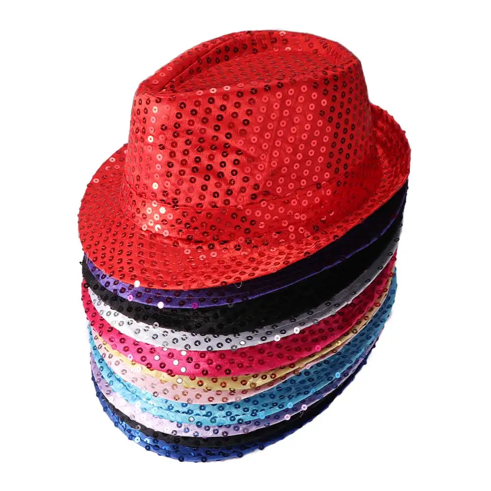 Korean Version Sequin Sequins Fedora Hat Shiny Beading Dance Jazz Cap Brilliant Performance Glitter Jazz Hat Birthday