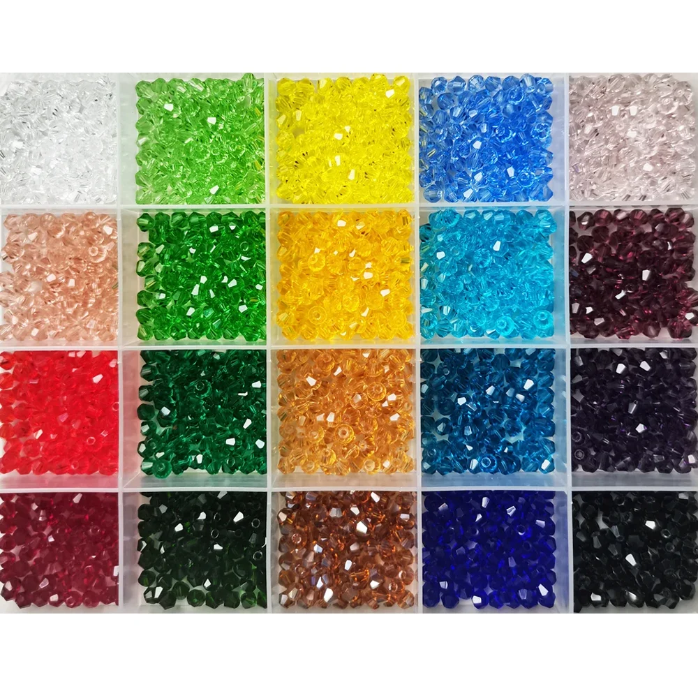 24-farbiges, facettiertes Doppelkegel-Glasperlen-Set mit Aufbewahrungskoffer, funkelnde runde Kristallperlen für die Schmuckherstellung, DIY-Handwerk, Geschenkboxen