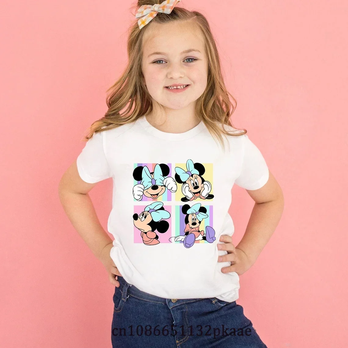 

Disney Minnie Mouse Four Palace T-shirt Summer Fashion Cotton Children's Cartoon Girls Boys T-shirt O-Neck Casual Short Sleeve