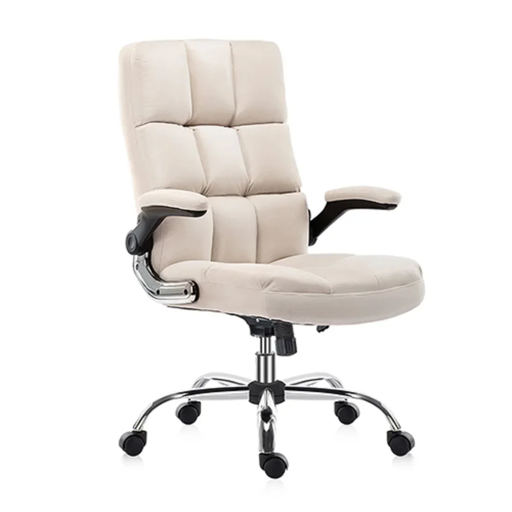 Velvet Office Chair HHigh Back Executive Desk Chair with Flip-up Arms Modern Computer Chair with Wheels for Adult