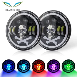 7 inch Skull RGB LED Headlights Halo Angel Eyes DRL Skull Devil Eye Ghost Round Headlight for Chevrolet C10 Camaro pickup