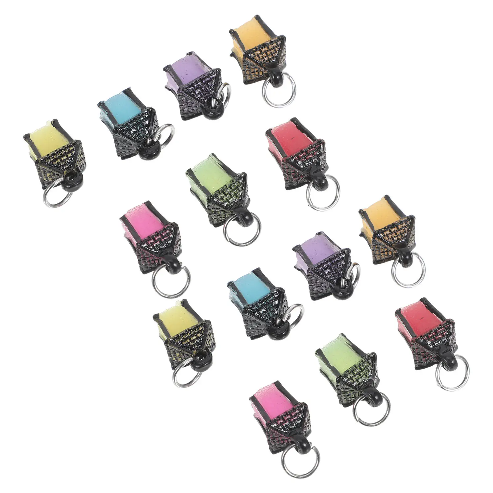 14Pcs Luminous Resin Mini Lanterns Glow in The Dark Vintage Hanging Tree Lights Dollhouse Decor Fairy Garden Tabletop