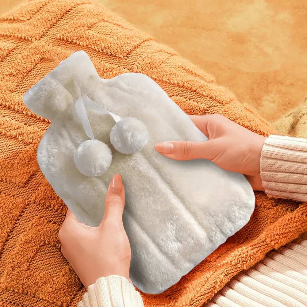 2000ml Large Hot Water Bag with Cover for Grils Winter Plush Hand & Feet Warmer Explosion-Proof Water Bottle Cover for Hot Water