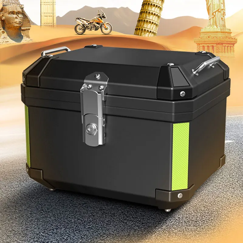 Motorcycle Tail Box Top Case Lockable Helmet Luggage Storage Rear Tour Box With Reflective Design Waterproof Storage Carrier